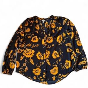 J. Crew Blue and Yellow Floral Blouse